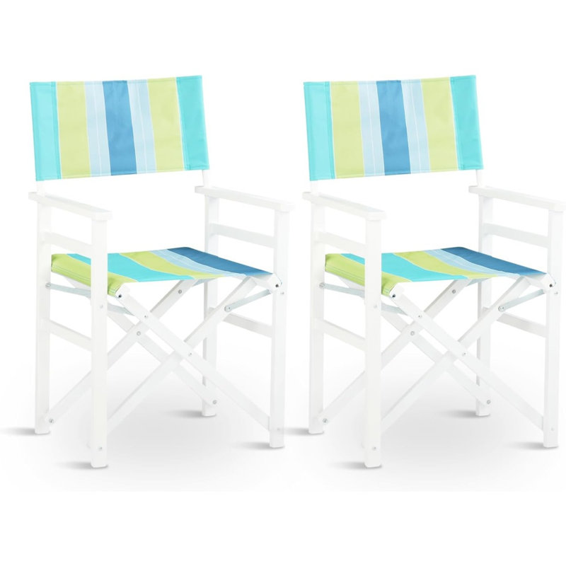 Ensemble de chaises de plage en bois massif vert pour patio (ensemble de 2), Vert, Blanc