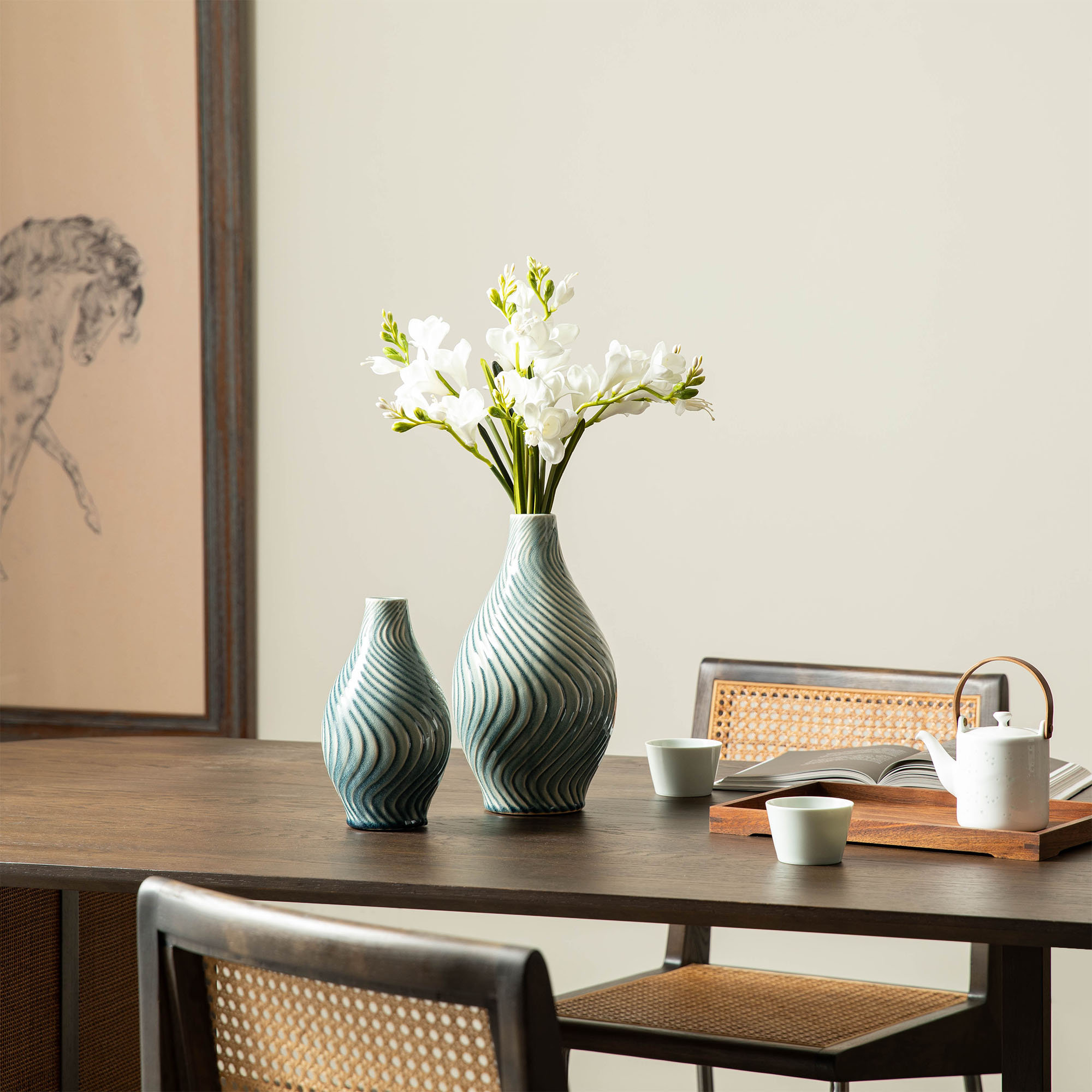Ivy Bronx Modern Spiraling Artistry Turquoise Ceramic Table Vases ...