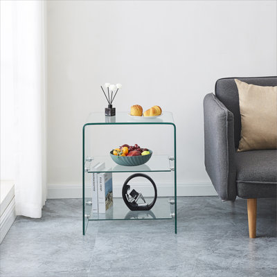 Table d'appoint 2 couches en verre trempé, table de canapé en verre transparent