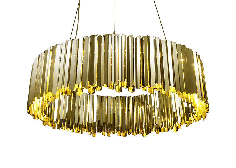 Facet Chandelier, Polished Brass, 11.8" H x 39.4" W x 39.4" D