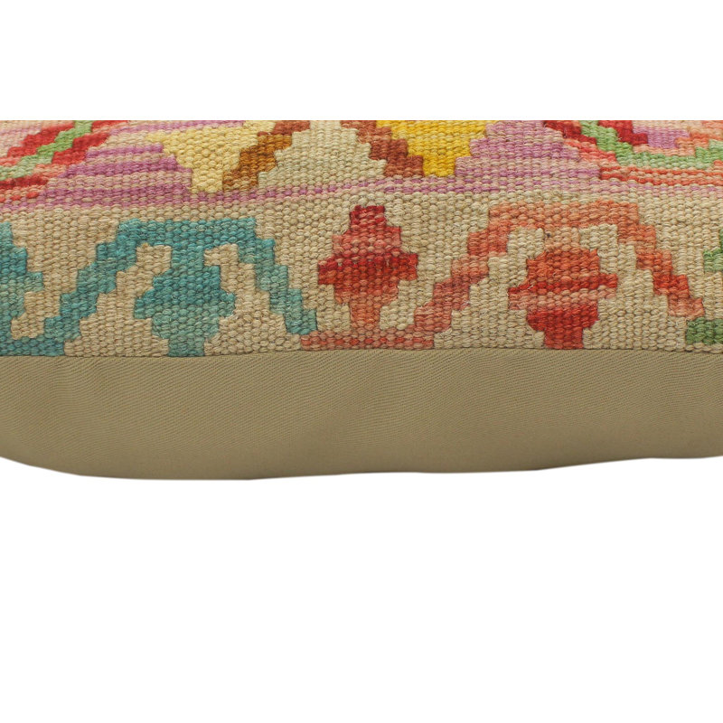 Handmade Multicolor Wool and Cotton Geometric Throw Pillow