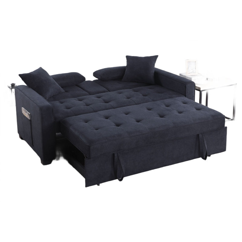 Oli Convertible Sleeper Loveseat, USB, 4 Throw Pillows, Gray Woven Fabric, Dark Gray Woven Fabric