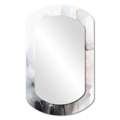 Rochelle Soft Light Grey Flowers I - Floral Asymmetrical Decorative Mirror, Traditional Cylinder Wall Mirror, Printed Metal Art