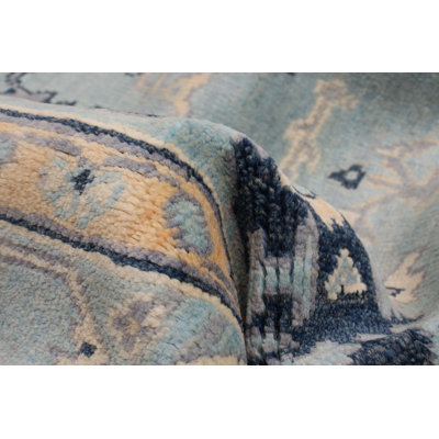 Tapis bleu nouvel âge en laine 4 pi 11 po x 6 pi 6 po Zayion