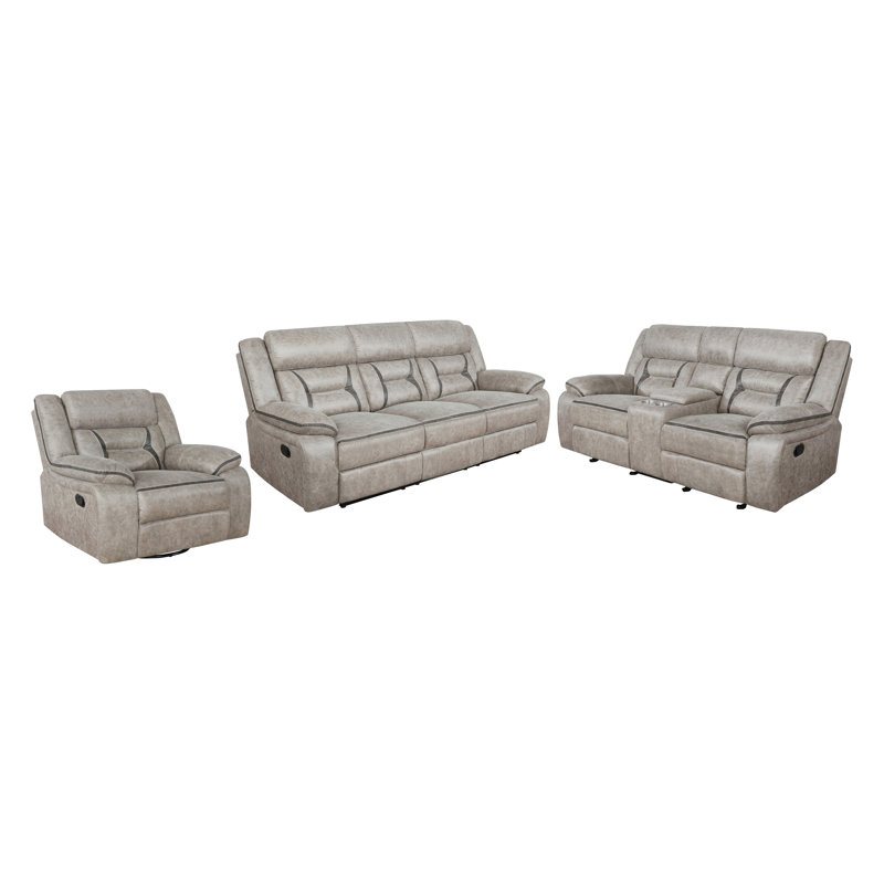 3-piece Upholstered Reclining Sofa Set Taupe, Taupe
