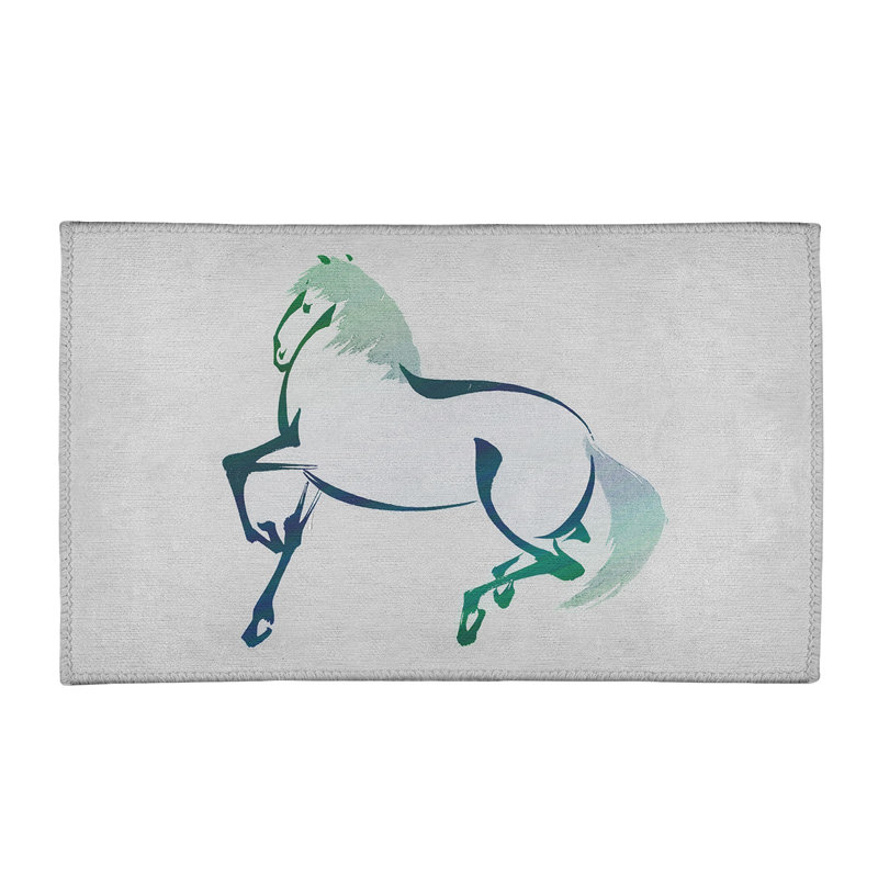Tapis gris/vert cheval japonais, Rectangle 3 pi x 5 pi