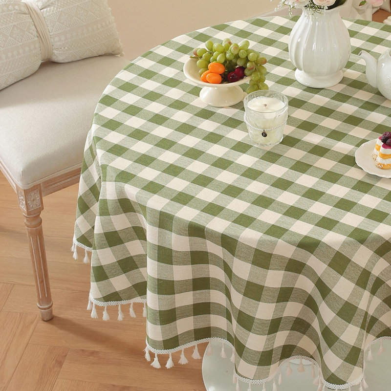 Nappe ronde à carreaux vert 60 po (convient à une table de 30 à 48 po) Nappe lavable Buffalo