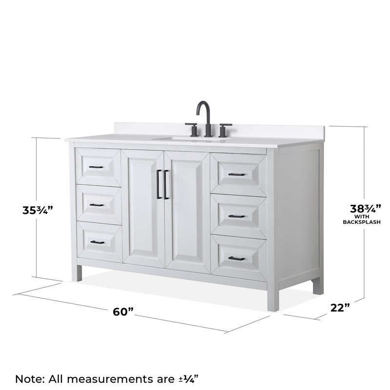 Daria 60'' W Vanity, White, Matte Black, White Quartz
