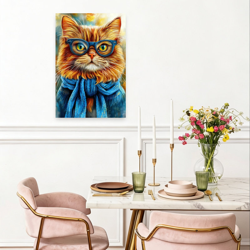 Hipster Cat 16 Contemporary Cat Wall Art Print 1 Piece Wrapped Canvas Wall Art, 60.96cm H x 40.64cm W