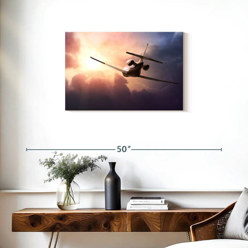 Avion Mehar au coucher du soleil, H 20 po x l 30 po