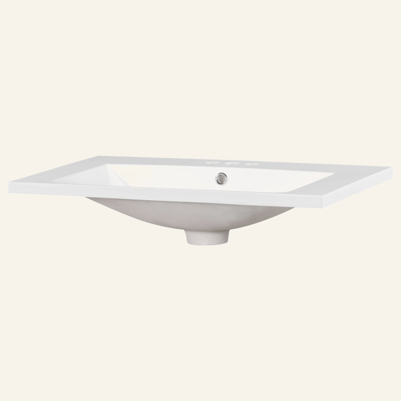 Single Bathroom Resin Basin Sink - Vanity Top with 3 Faucet Holes for 4-Inch Faucets
