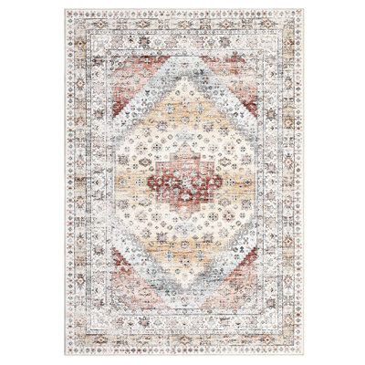 Machine Washable Rug with Rubber Backing for Living Room Boho Non-Slip Dining Room Rug Easy-Cleaning Floor Carpet for Bedroom