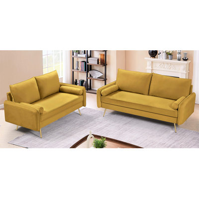 Plush Velvet Sofa Set with Sturdy Gold Legs for Modern Living Room Comfort and Style.