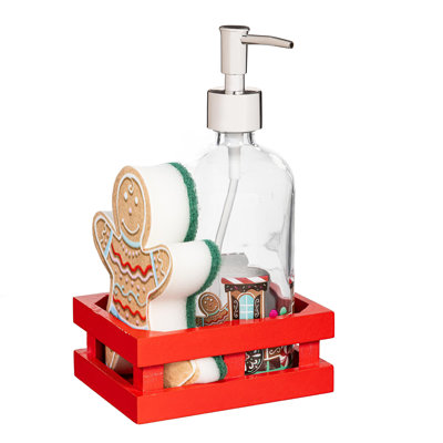 Baking Spirits Bright Glass Soap Dispenser and Sponge with Wood Crate Set Kitchen Gift Set