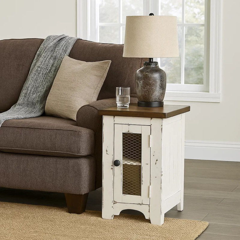 Table de bout avec rangement Danira, Blanc