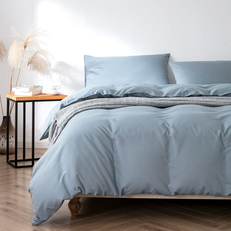 Duvet Cover Set Microfiber No Pattern Duvet Cover Set with Pillow Shams, Single, Blue/Grey