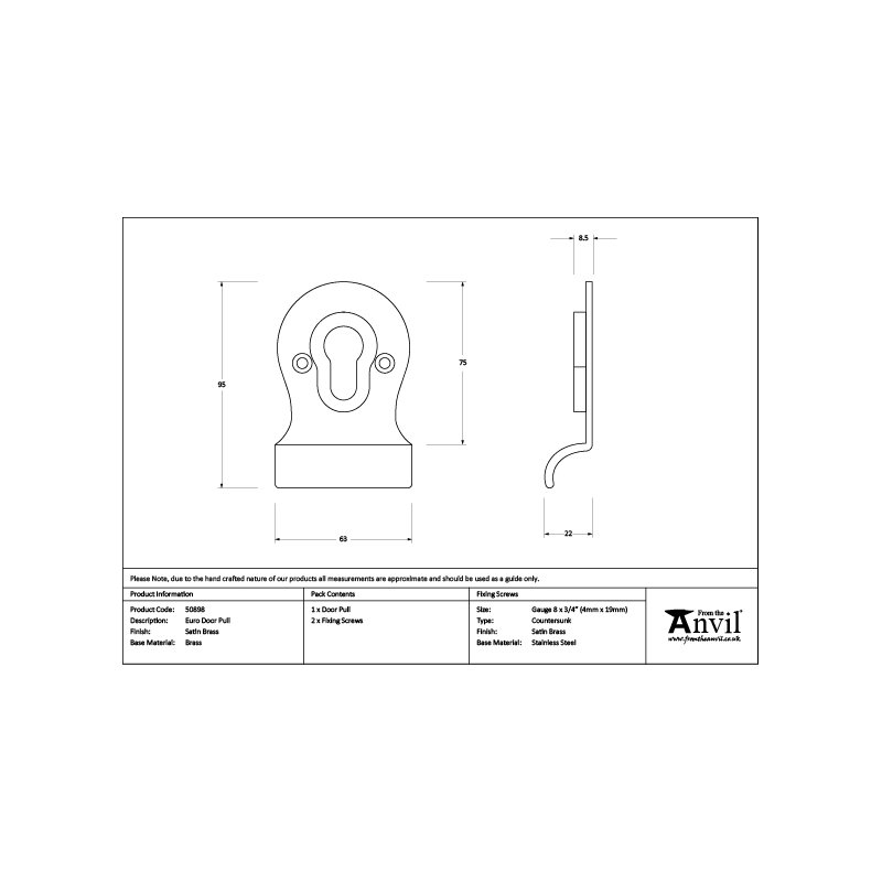 Face Fixed Satin Brass Euro Escutcheon