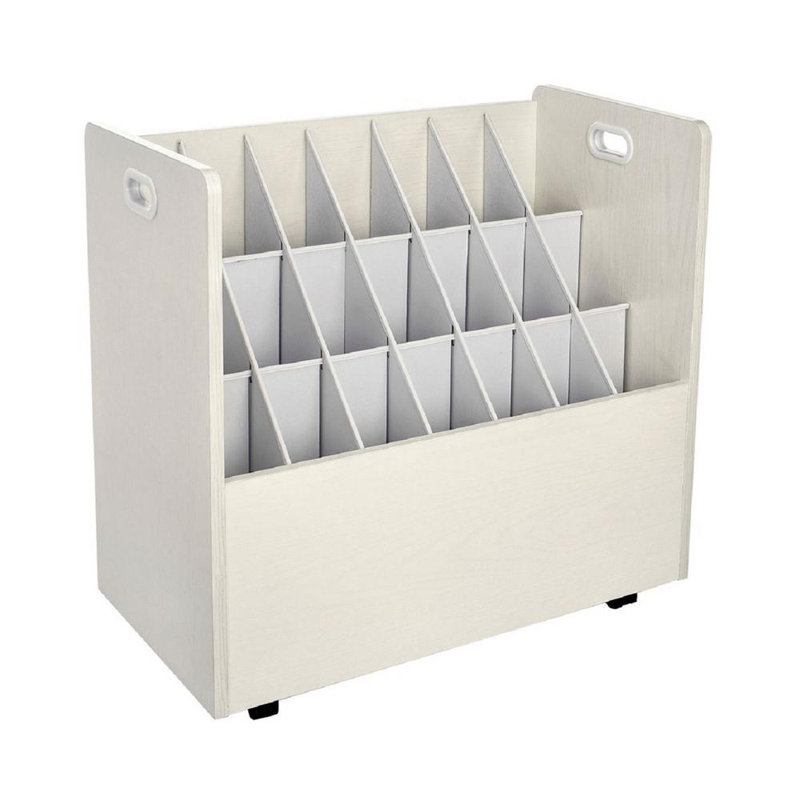21-Slot Mobile Rolling Wood Blueprint Roll File Large Document Organizer, White