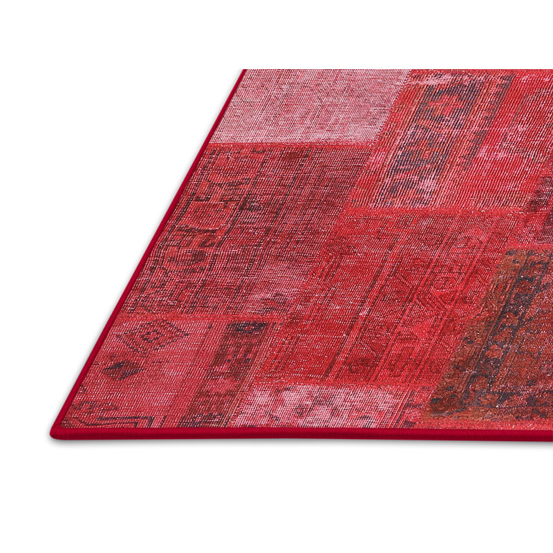 Rouge contemporain/Tapis décoratif gris, Rectangle 5 pi x 7 pi