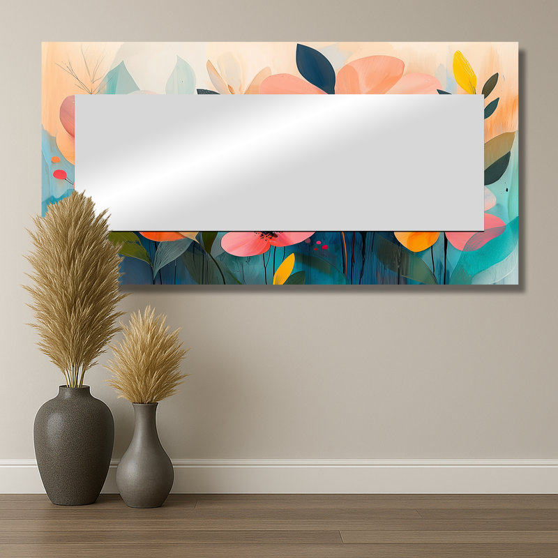 Botanical Wildflowers Petals In The Breeze I - Miroir mural décoratif floral - imprimé sur métal, 28 po x 55 po