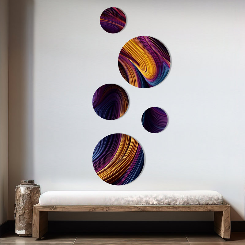 Décoration murale en métal mauve jaune dansant «Modern Waves»