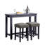 Ensemble de table de salle à manger 3 pièces 1X Table 2X Tabourets Siège rembourré Garniture cloutée Port USB et prise de courant Finition bleu et gris antique-1077654989