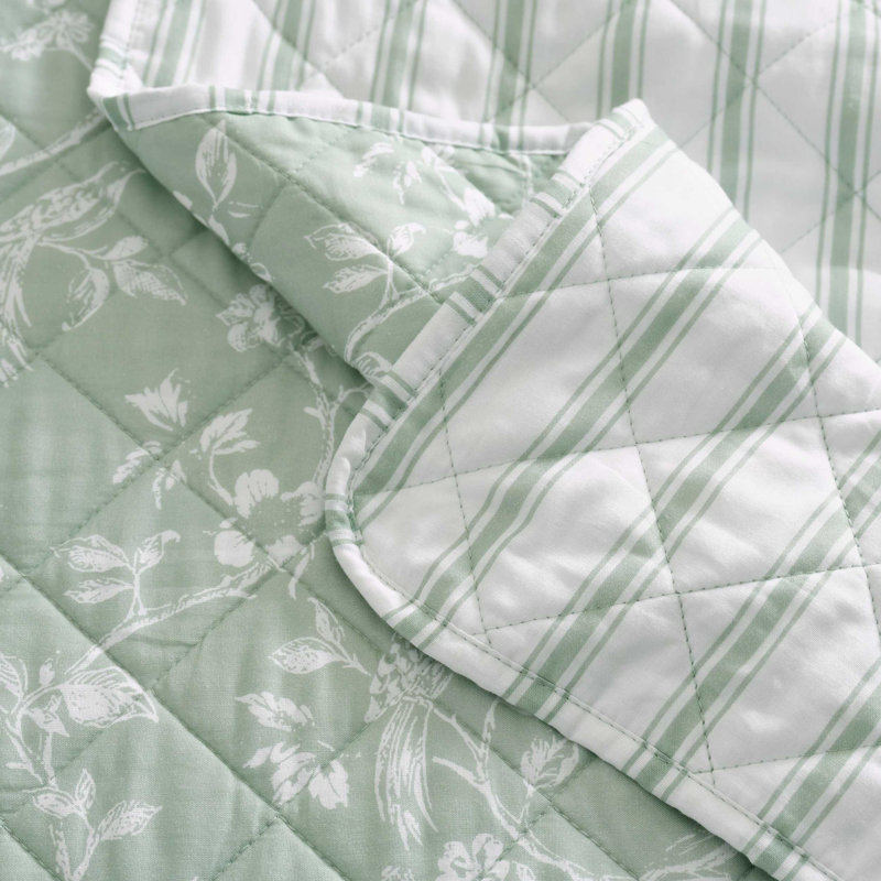 Ensemble de courtepointe en coton vert Martha Martha, Courtepointe pour grand lit + 2 taies décoratives