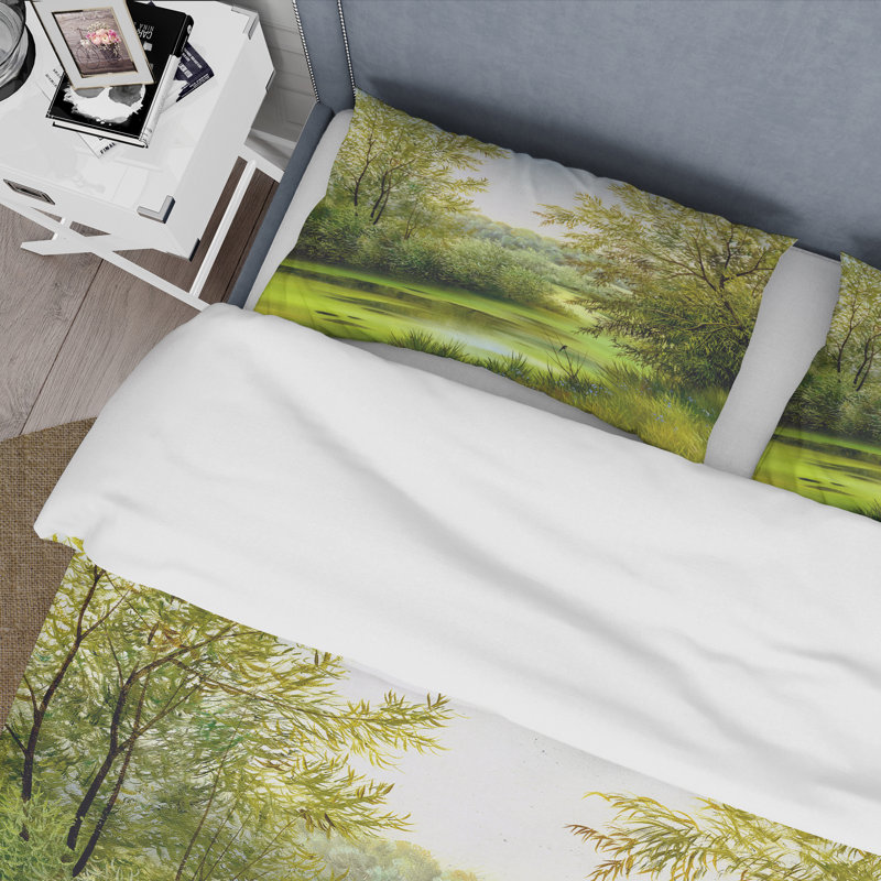Green Pond With Spring Trees - Ensemble de housse de couette Country - Microfibre de polyester