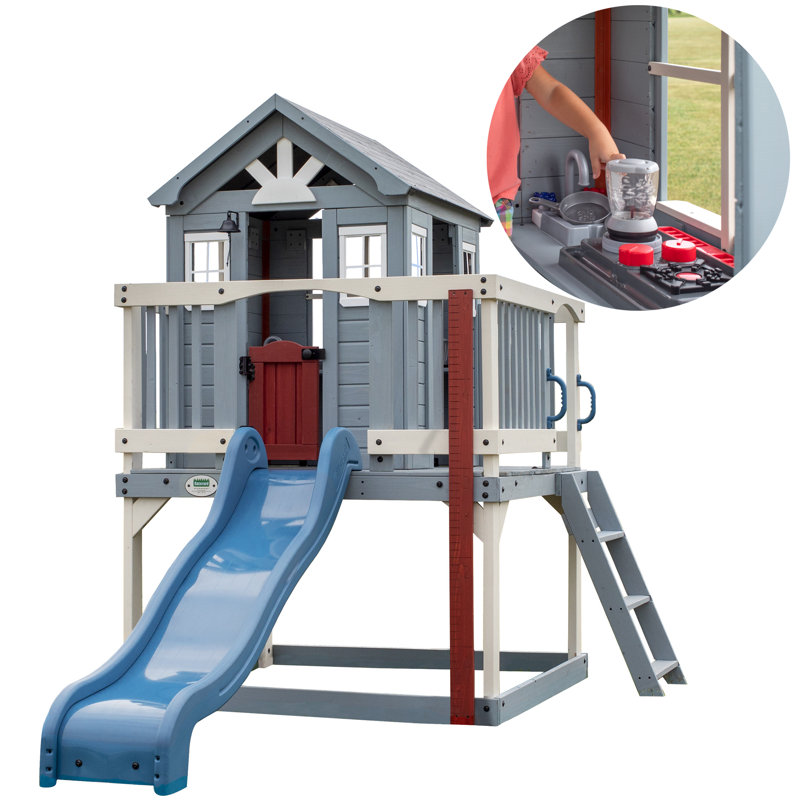 Beacon Heights Elevated Cedar Playhouse with Slide and Ladder