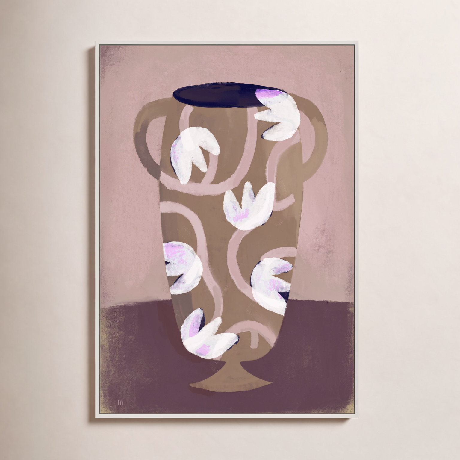 Flowered Vase Print by Marco Marella, 50" H x 35" W, White Framed Canvas