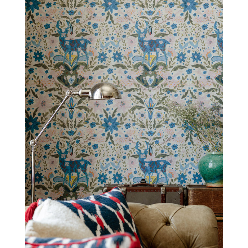 Tyrol Apres-Ski Home Floral Wallpaper Roll, Beige/Blue/Green/Pink
