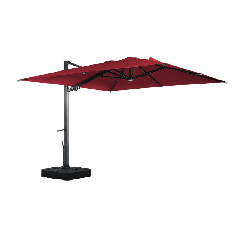 Naithan Lighted Cantilever Umbrella Included Base with Wheels, 10ft x 10ft, Bourgogne