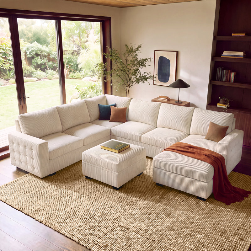 Brunella Corduroy Sleeper Sectional, Beige Corduroy