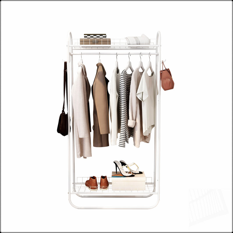 Portant à vêtements robuste en métal avec deux tablettes, portable et durable pour un rangement efficace des vêtements