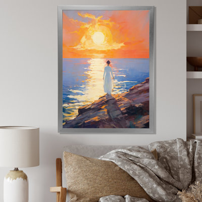 " Woman In White On The Ocean Mountains Sunset "