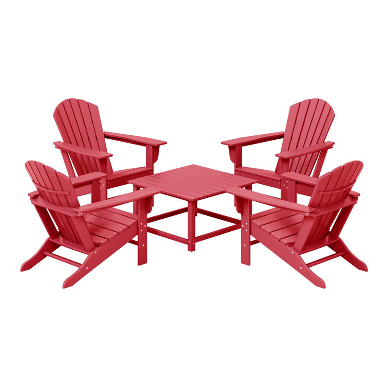 Ensemble de conversation d'extérieur 5 pièces Adirondack avec table basse carrée, Rouge