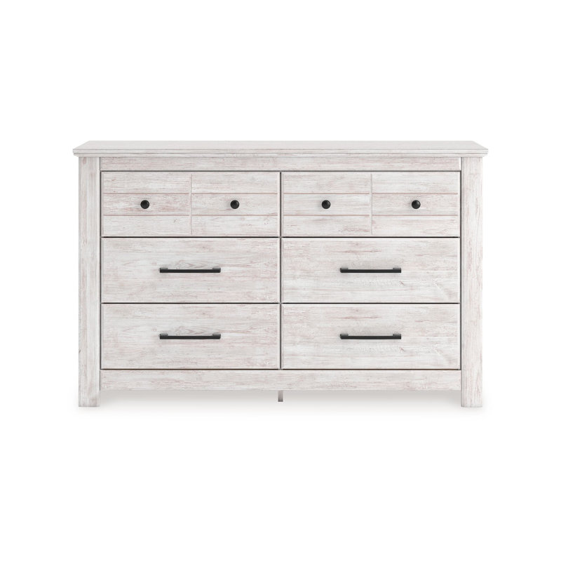 Maki 6 Drawer Wide Dresser, Bronze Hardware, Whitewash Cottage Finish