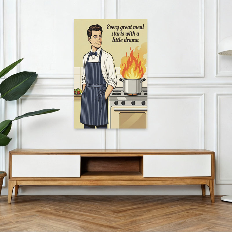 Art dramatique rétro, chef cuisinier, 48" H x 32" W