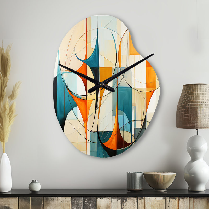 Horloge murale orange asymétrique Mid Century, Petit