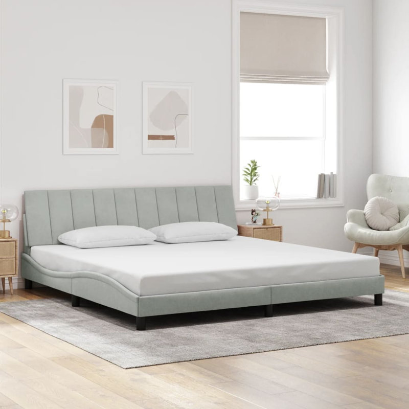 Cadre de lit sans matelas Hanko velours gris clair 137 x 190 cm, Gris clair, Double