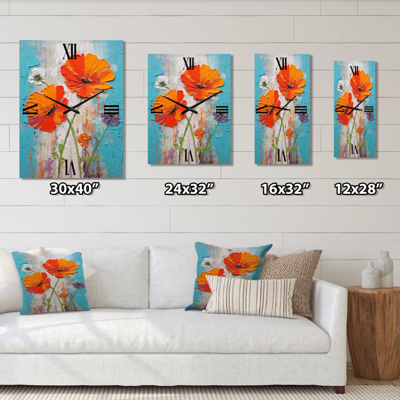 Horloge murale moderne "Coquelicots en fleurs", Très grand