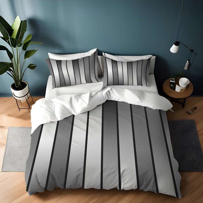Polyester Striped Duvet Cover, King Duvet Cover + 2 King Shams