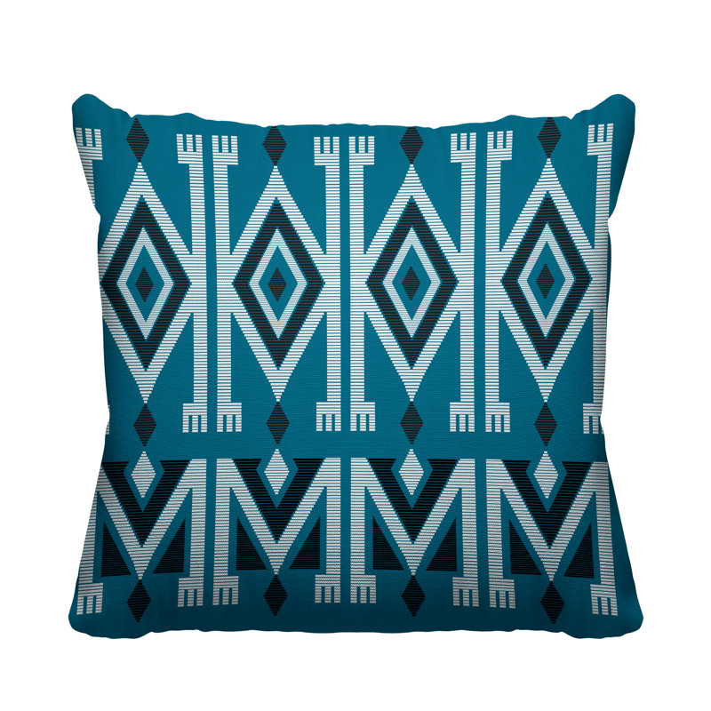 Akin Abstract Outdoor Reversible Throw Pillow, 17H" x 17W", Turquoise
