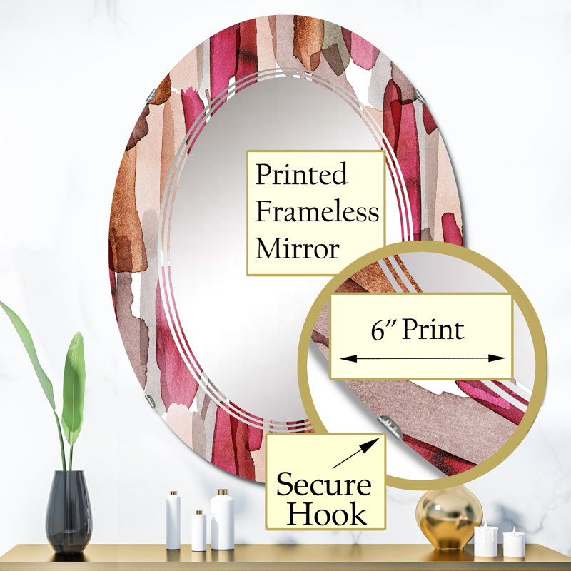 Rouge, rouge, orange et brosses Grach - miroir mural moderne, 36 po x 24 po