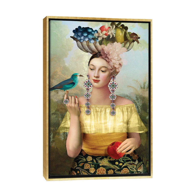 «Nine of Pentacles» par Catrin Welz-Stein - impression d'art graphique, H 26 po x l 18 po x 1,5 po, Toile encadrée d'or