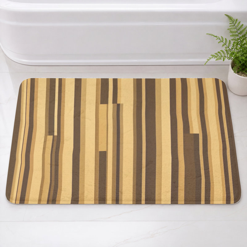 Tapis de bain à rayures verticales, L 24 po x L 17 po, Brun moyen / beige clair