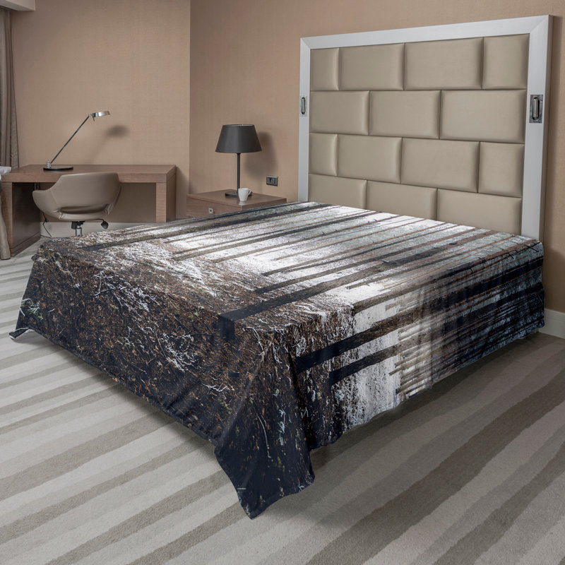 Ambesonne Forest Top Flat Sheet Nature Mystic Dark Brown White, California King Flat Sheet