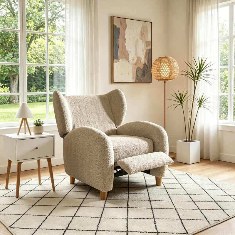 Fauteuil inclinable berçant réglable en chenille avec repose-pieds rétractable Durrant, Chameau