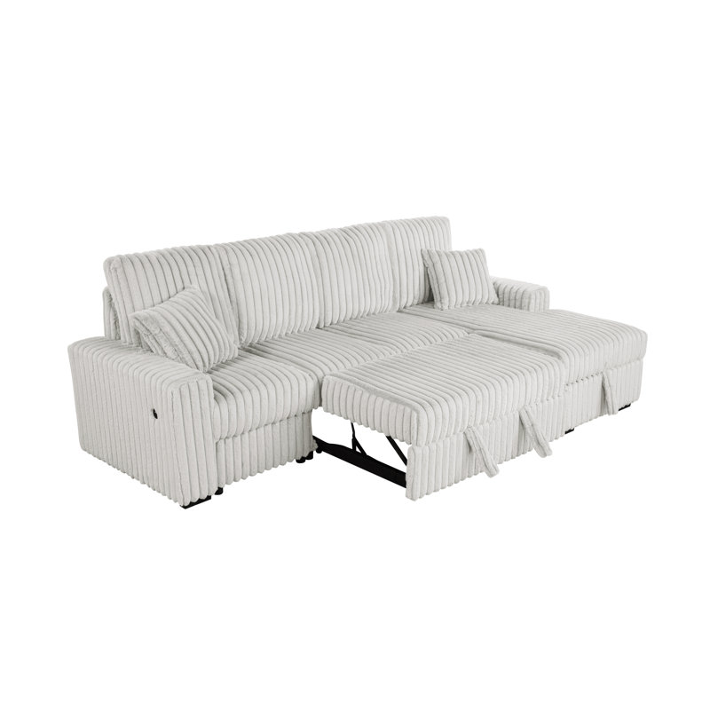 Canapé modulaire en velours côtelé 3 pièces avec causeuse escamotable et chaise de rangement, Beige