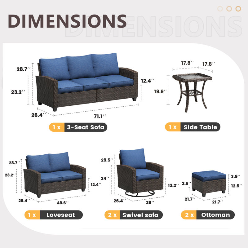 Ensemble de couverture pour patio 7 personnes, Bleu ardoise